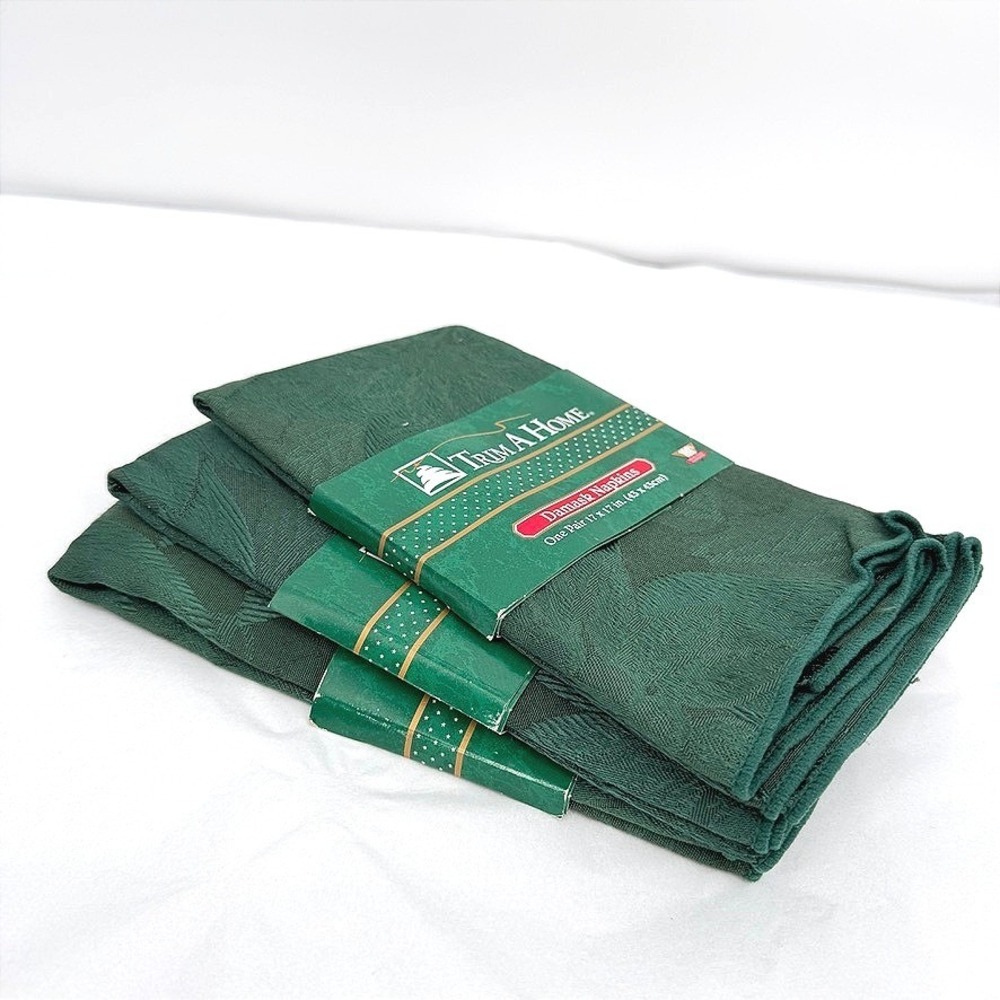Trim A Home Damask Napkins Green Poinsettia Floral Holiday Dining NEW 3 Pairs